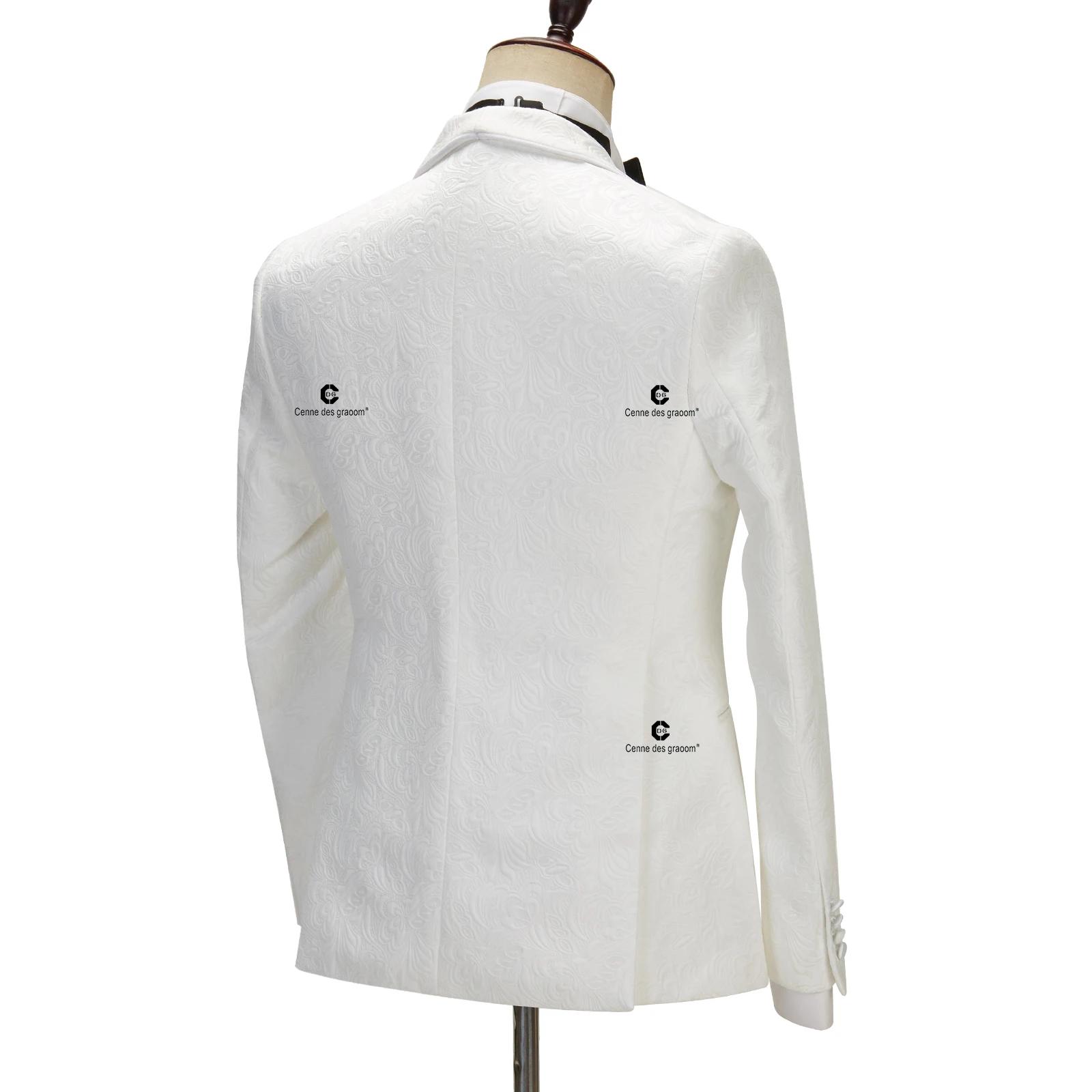 Cenne Des Graoom – costume pour hommes, veste Paisley ivoire, pantalon noir de smoking avec rayures