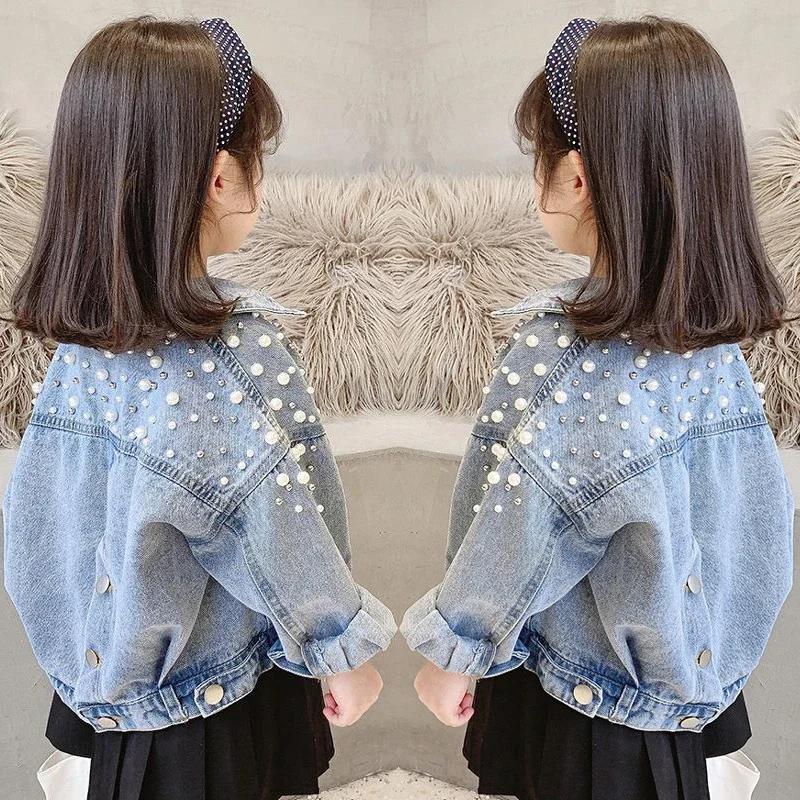 Nouveau printemps automne perle embellissement adolescentes Denim manteau enfants mode coupe-vent en