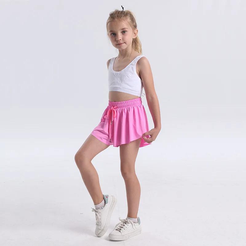 Shorts pour enfants filles Shorts papillon fluides athlétiques 2 en 1 jupes de course courtes joie T