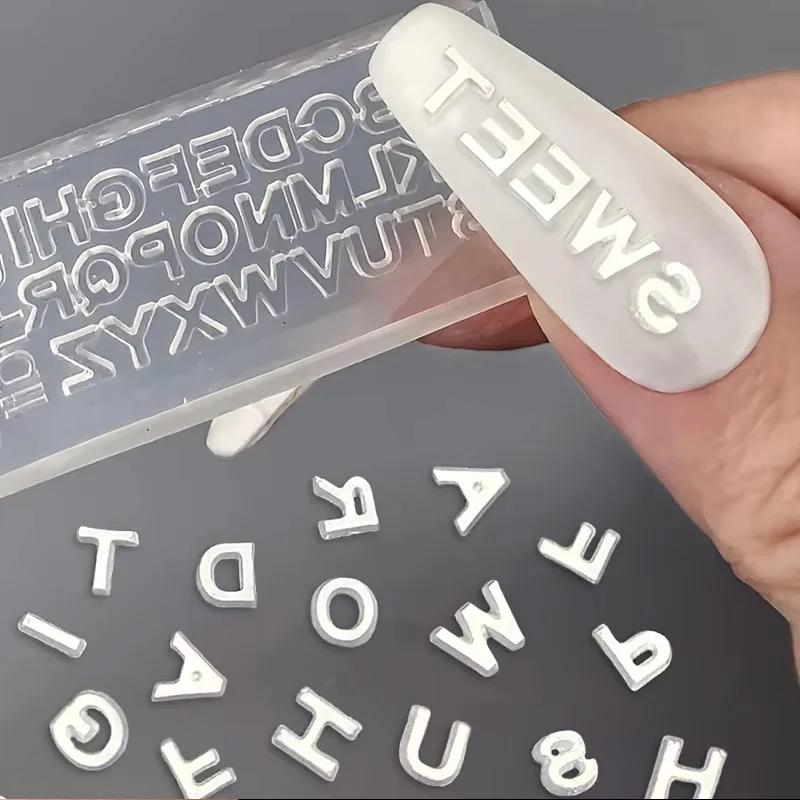 Moule à ongles en silicone avec lettre 3D, mini lettre A-Z, moule en résine, 26 moules à lettres, ou