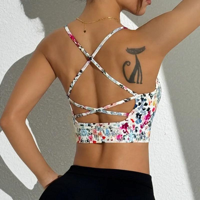 STOUREG été nouveau soutien-gorge de sport imprimé fleuri femmes sangle croisée soutien-gorge de Yog