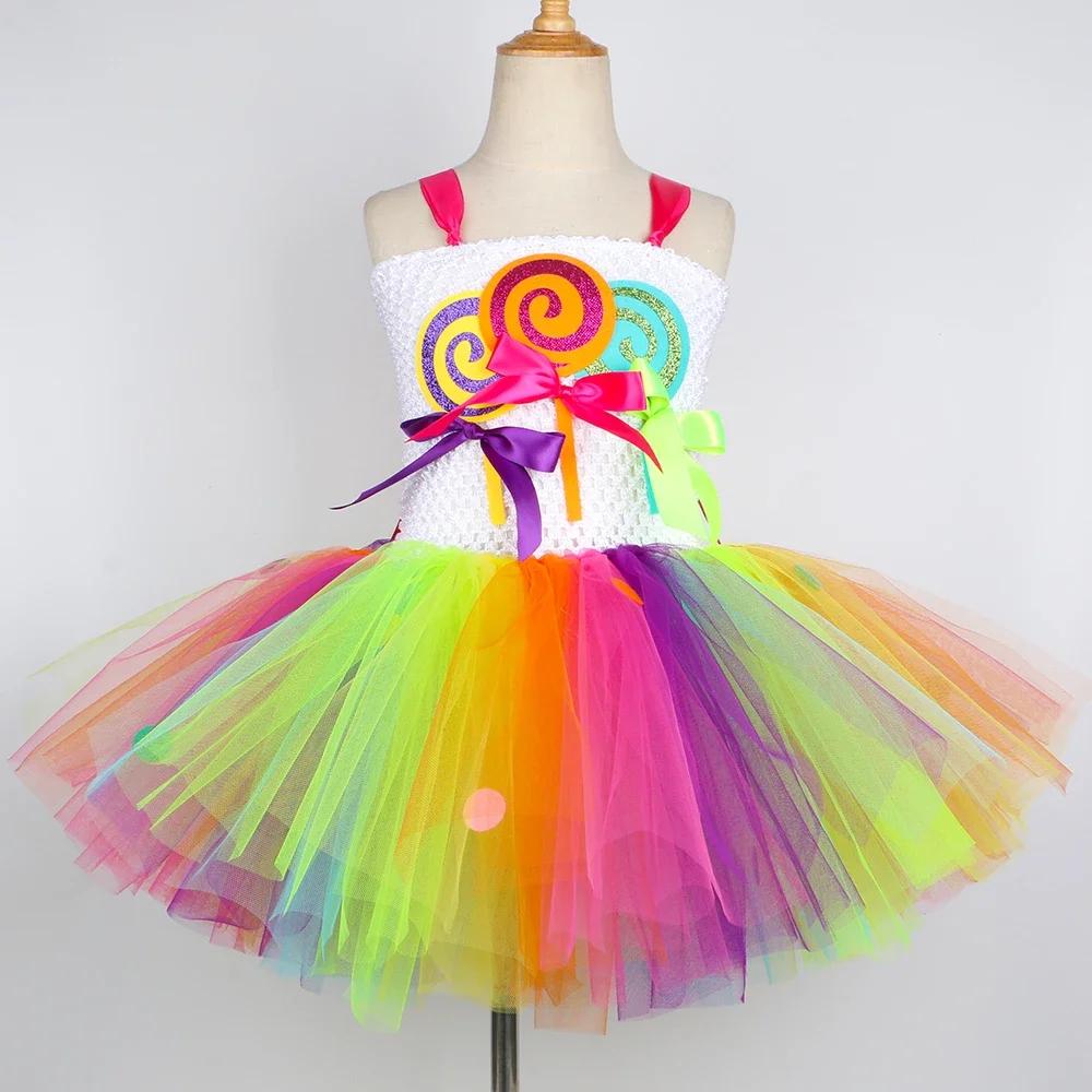 Costume de sucette arc-en-ciel pour filles, robe de princesse Tutu de fête d'anniversaire, robe de b