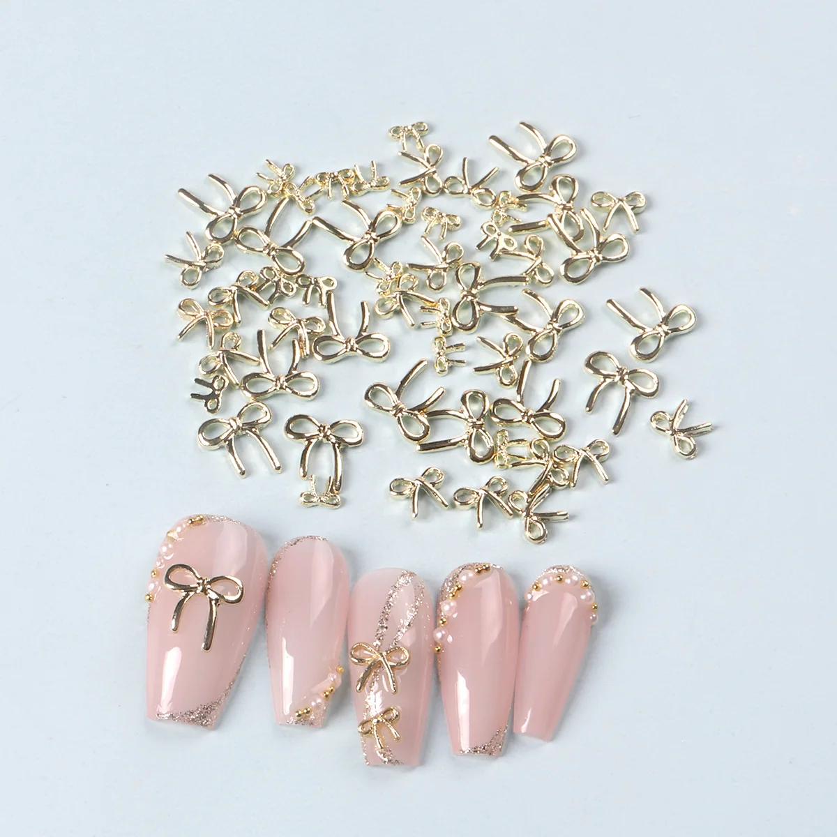 50 pièces mélange Multi taille 3D or nœud papillon breloques pour ongles en métal arc alliage Nail A
