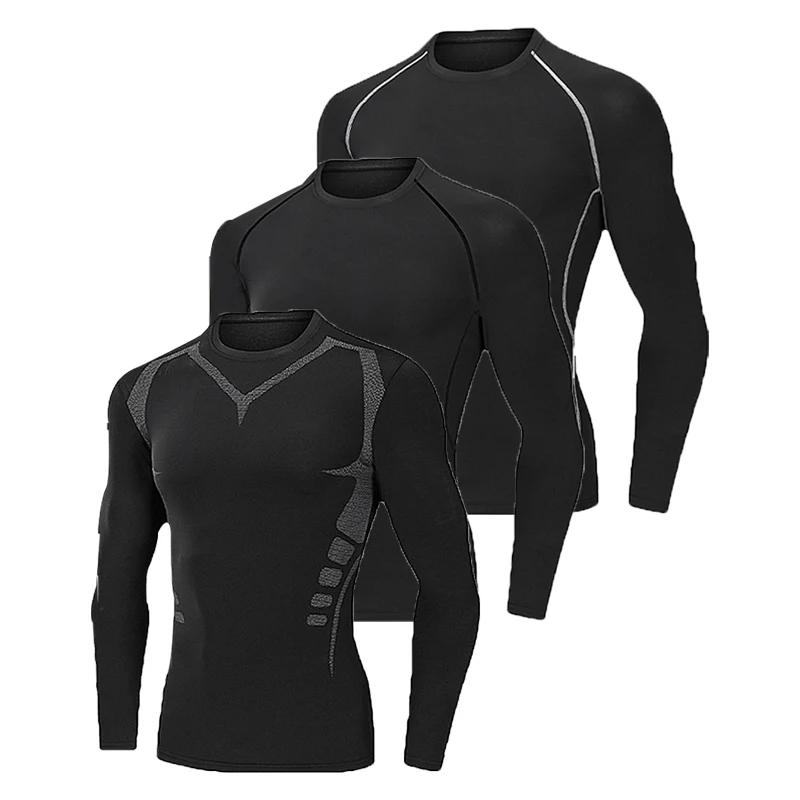 Haut de sport moulant à manches longues pour homme, fin, à séchage rapide, très élastique, adapté au