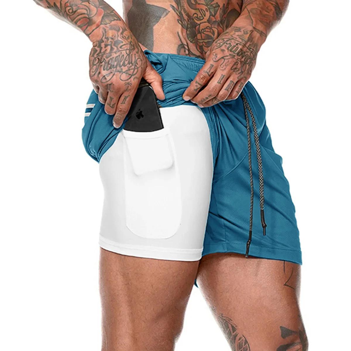 Short de course 2 en 1 pour hommes, short de sport à double pont, à séchage rapide, pour Jogging, Gy
