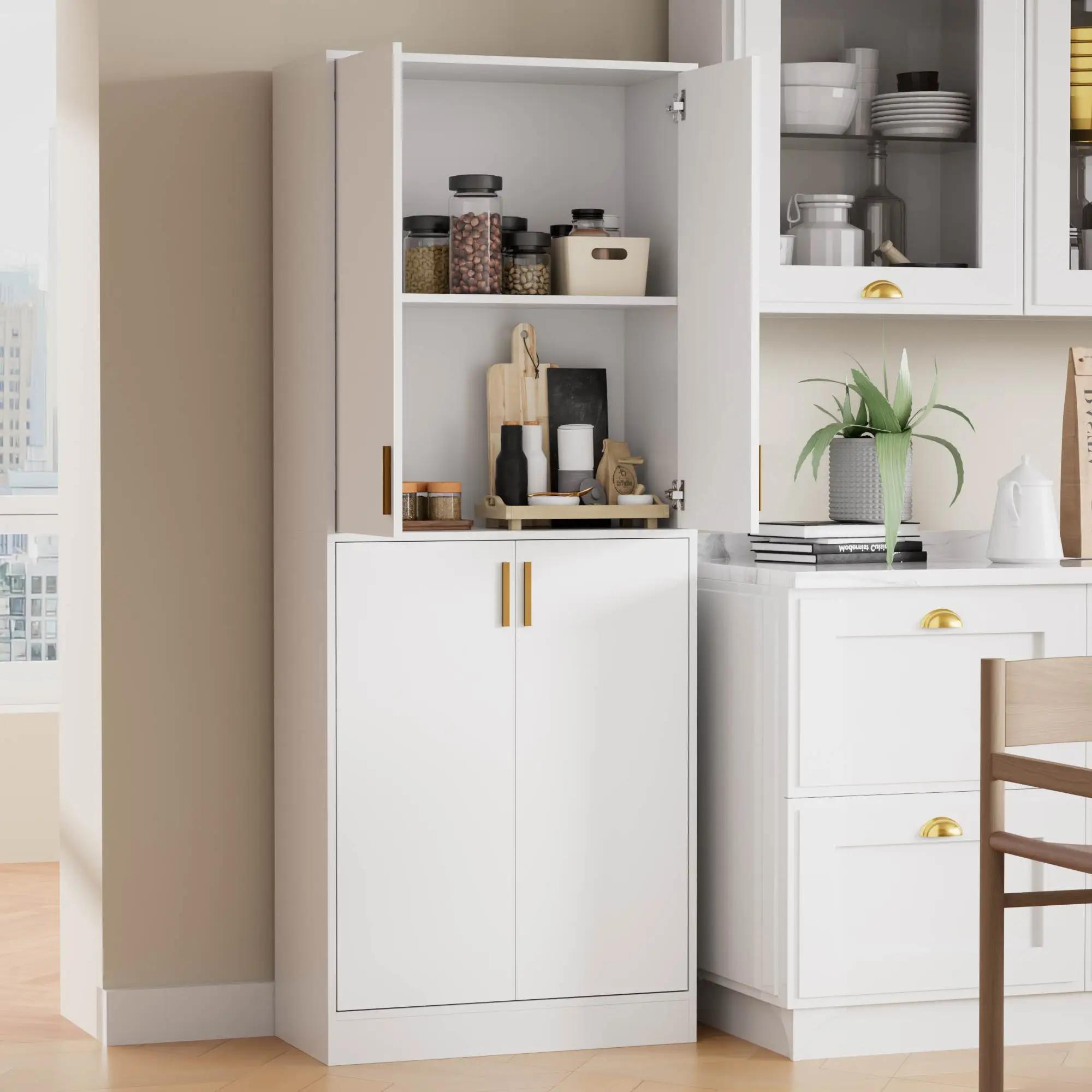 Garde-manger de cuisine de 71 po de haut, armoire autoportante avec étagères et portes réglables pou