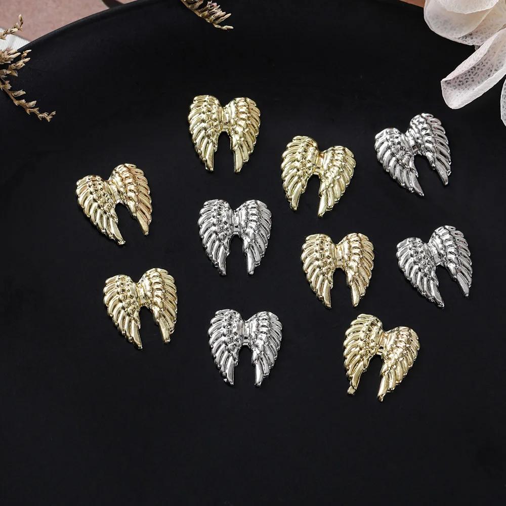 Ailes d'ange en métal pour décoration d'ongles, 20 pièces, or et argent, breloques pour Nail Art, ma