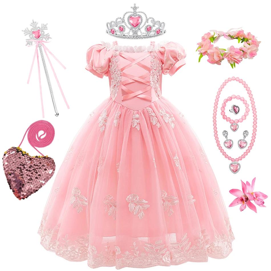 Robe de princesse rose Raiponce pour filles, costume de cosplay, robe élégante pour enfants, carnava