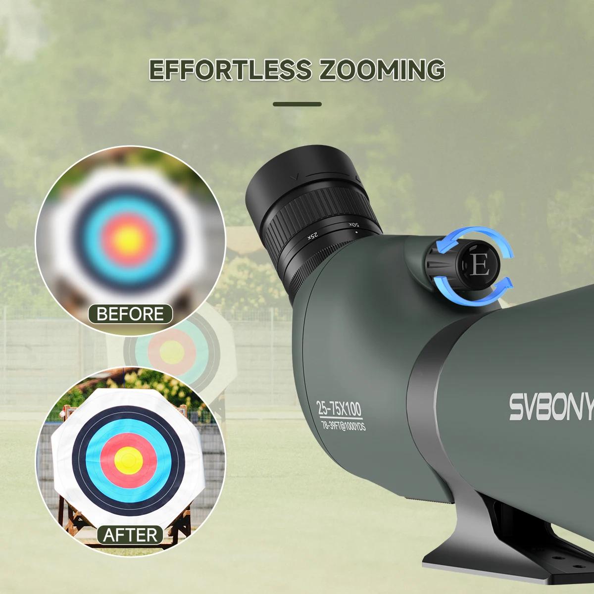 Svbony SV28A Lunette de repérage 25-75x100/20-60x80 FMC Parfaite pour les débutants au tir à l'arc,