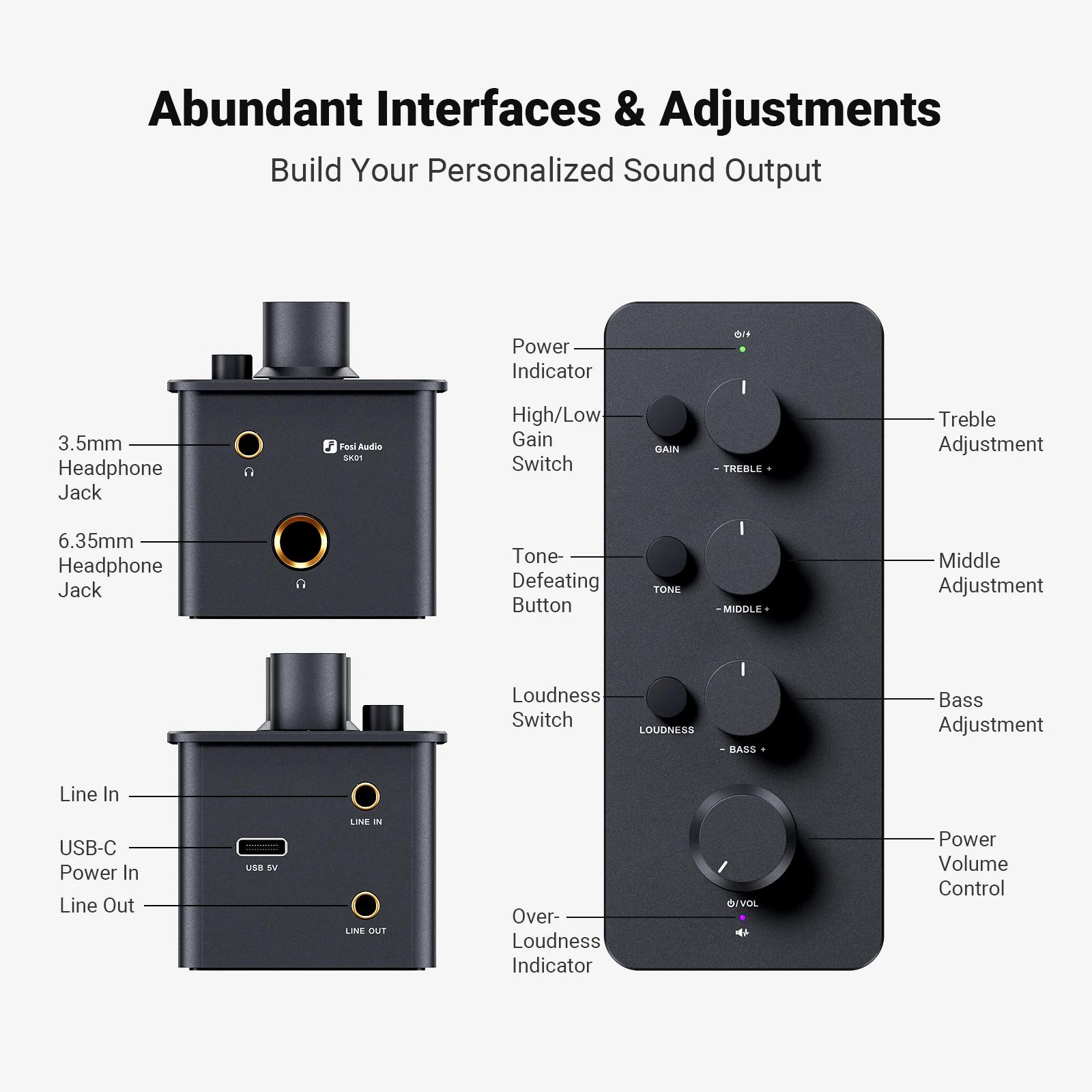 Fosi Audio SK01 amplificateur et préamplificateur de casque 2 en 1 pour écouteurs, amplificateur de
