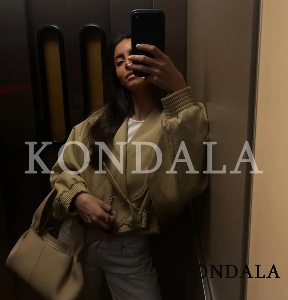 KONDALA Veste Courte Femme Urbaine Chic et Décontractée avec Ceinture, Style High Street, Élégante e