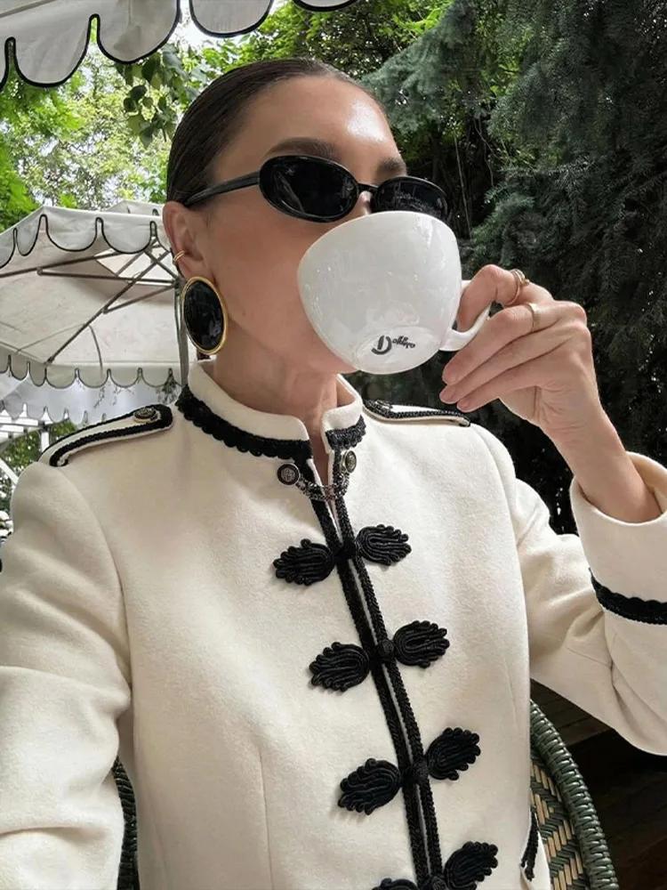 Veste Rétro Napoléon Femme Tendance, Manteau Slim à Panneaux et Col Mandarin Boutonné, Nouveauté Pri