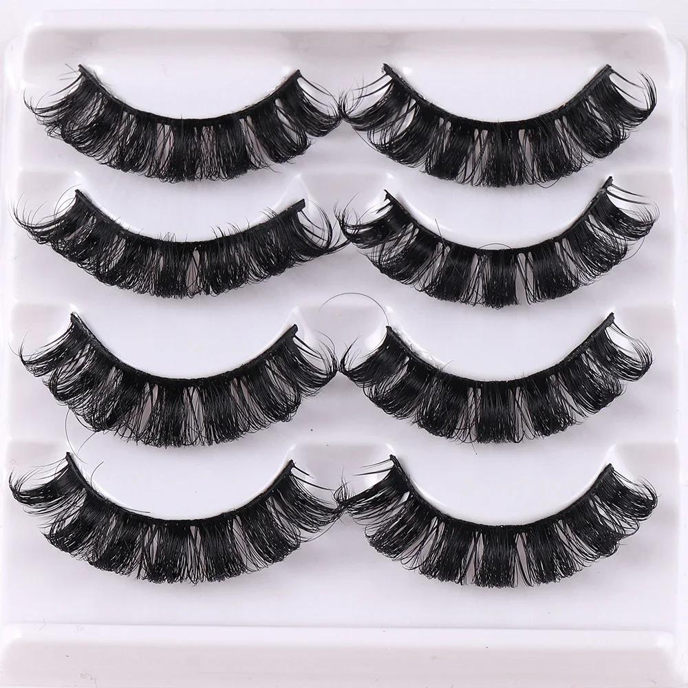 4 paires de cils à bande russe cils de vison moelleux faux cils 3D cils de Volume russe faux cils