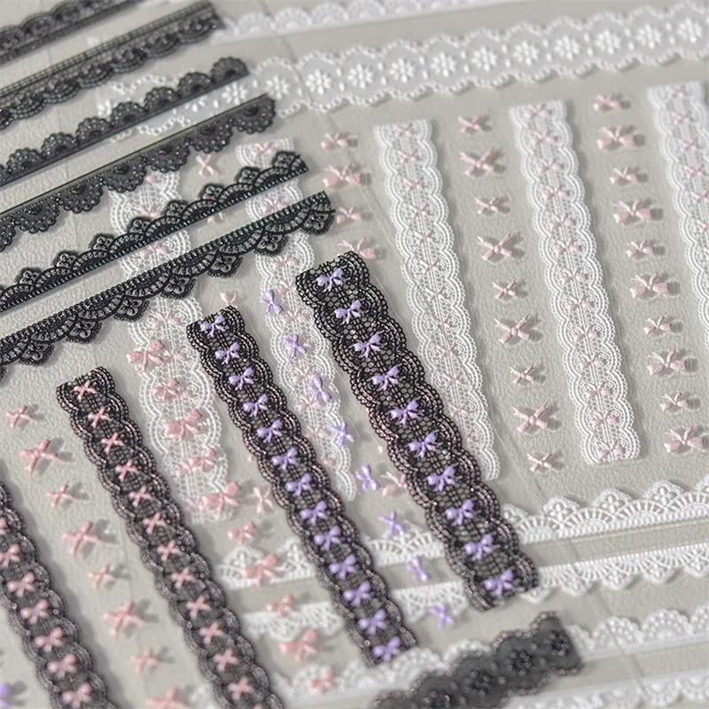 Autocollants en dentelle pour ongles, 1 pièce, motif cœur d'amour, rose, blanc, noir, auto-adhésif,