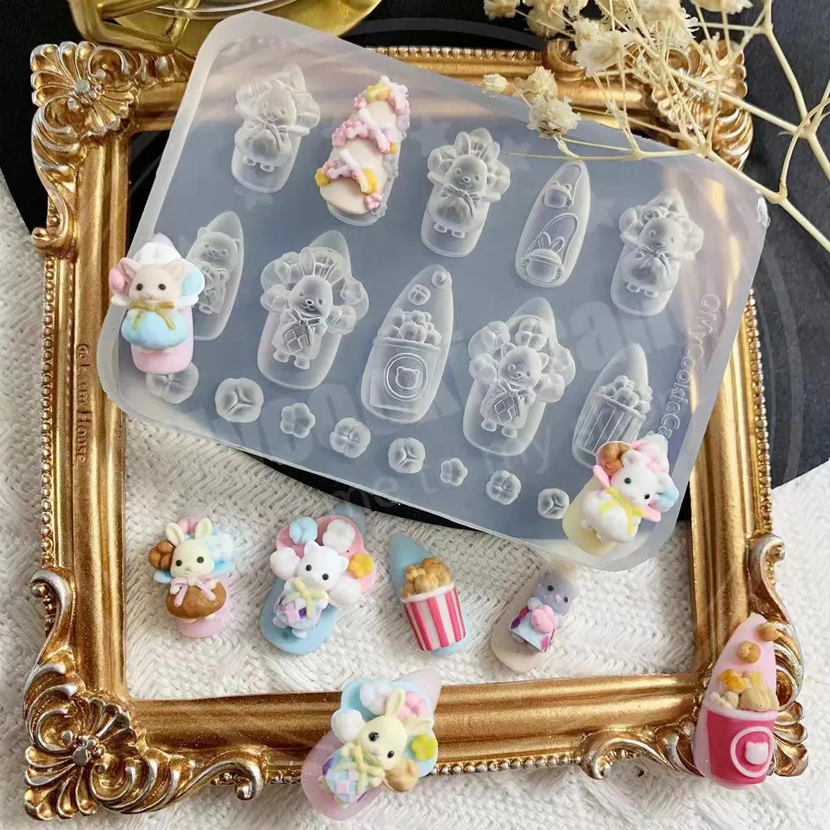 1pc crème glacée fraise crème Cookie sorcière 3D acrylique moule Nail Art décorations chat bricolage