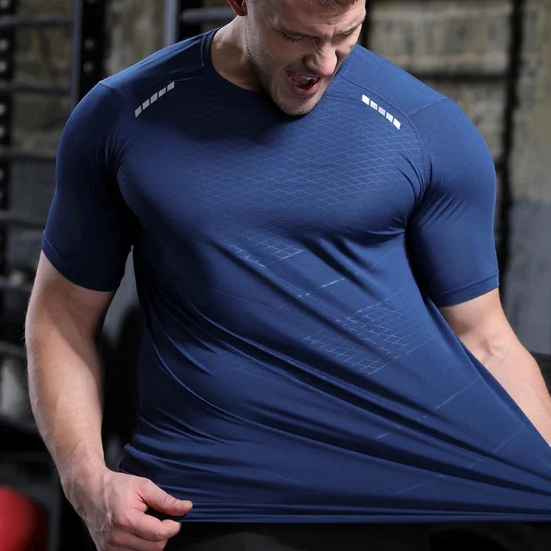T-shirt sport mince pour hommes - Haut fitness musculaire sec et ajusté