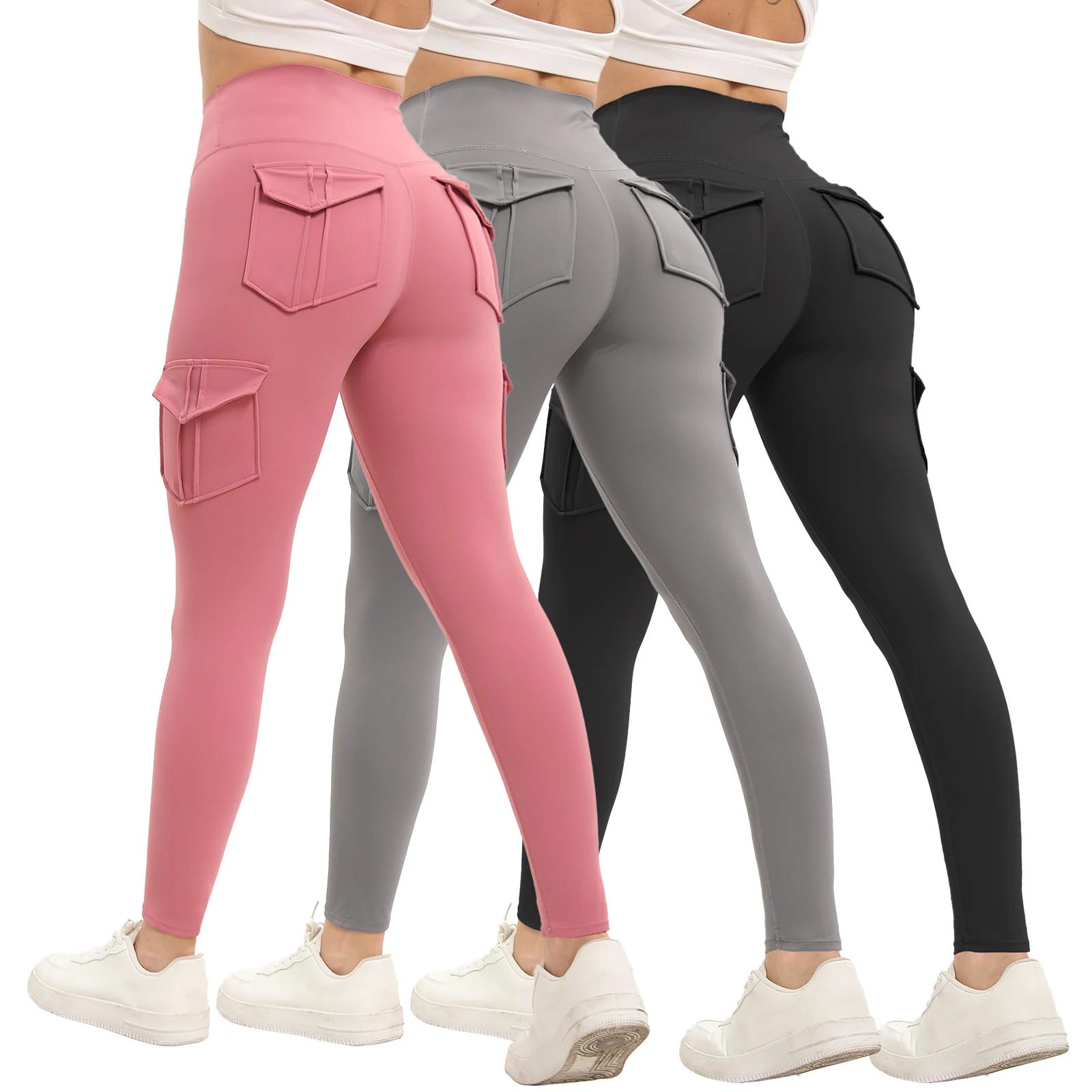 Leggings de gymnastique de couleur unie pour femmes, 3 pièces, taille haute, pantalon de Yoga, Fitne