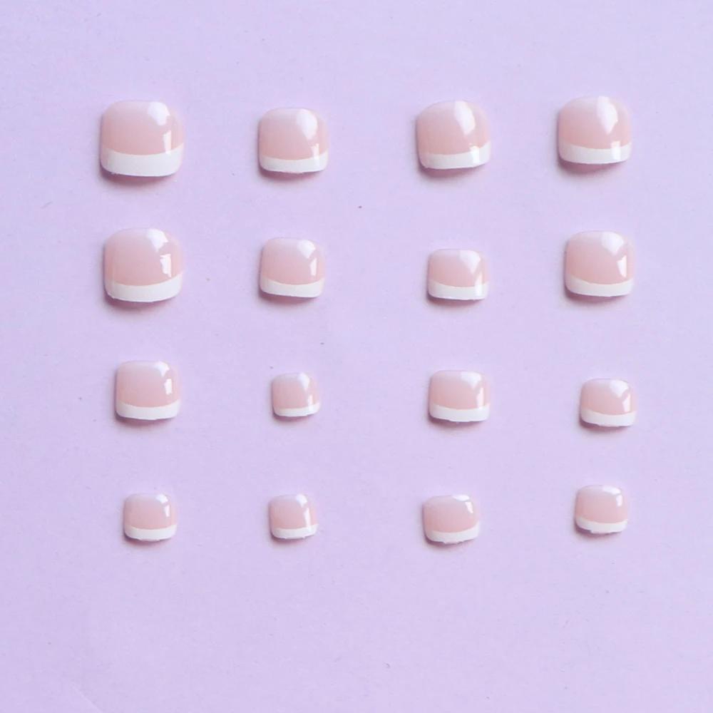24 pièces ongles d'orteil courts carrés roses faux ongles d'orteil presse sur les ongles d'orteil fa
