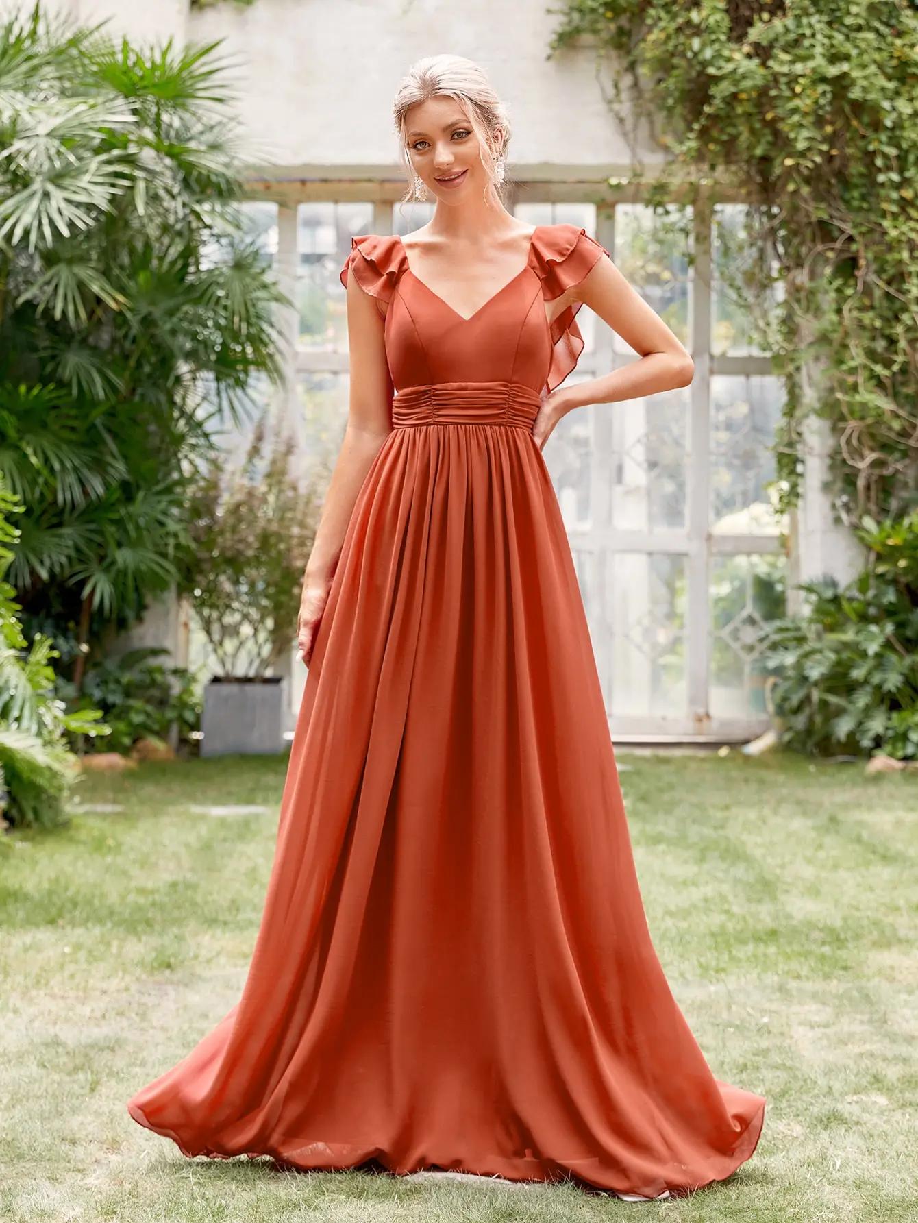 Mgiacy col en v manches courtes à volants dentelle robe de soirée Extra longue robe de bal robe de s