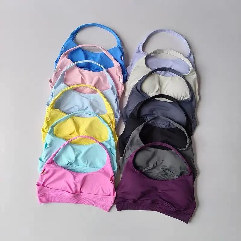 Soutien-gorge de sport pour femmes, résistant aux chocs, sans couture, col licou, haut soutien, Push