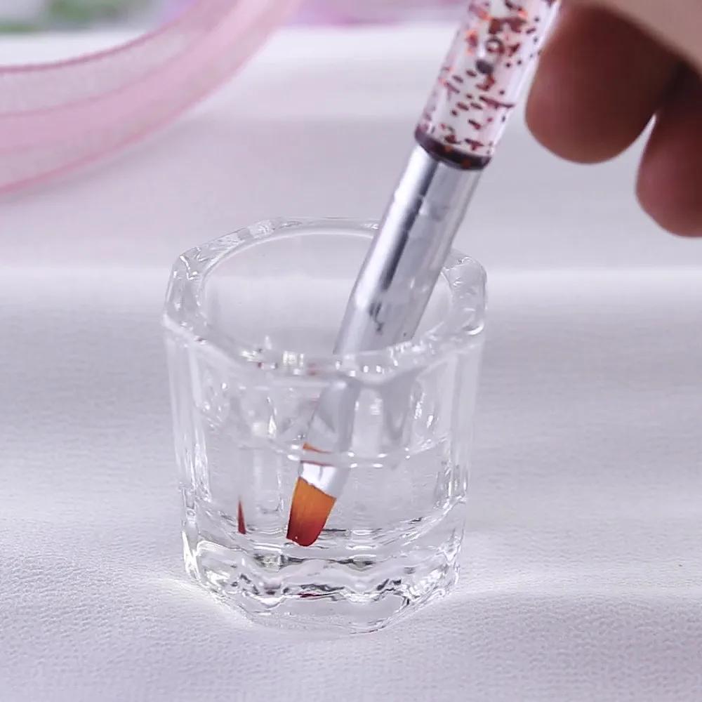 Mini verre cristal acrylique transparent, petite poudre octogonale, tasse à ongles liquide, brosse à