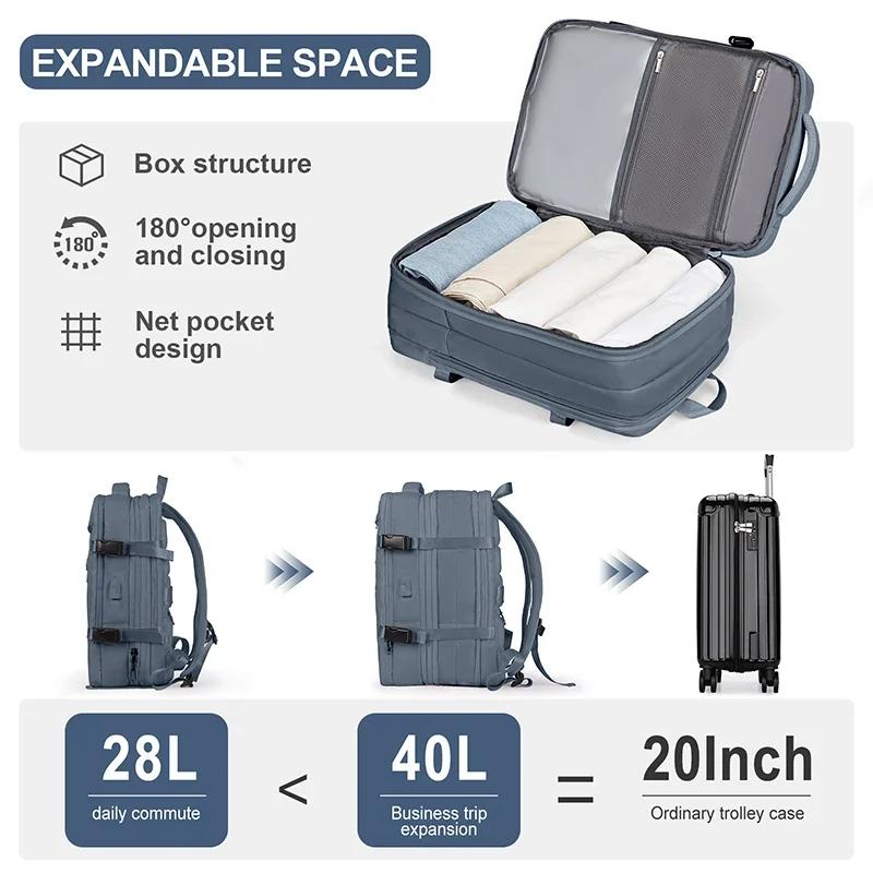 Sac à dos de voyage imperméable pour homme et femme, sac pour ordinateur portable de 40L, pour affai