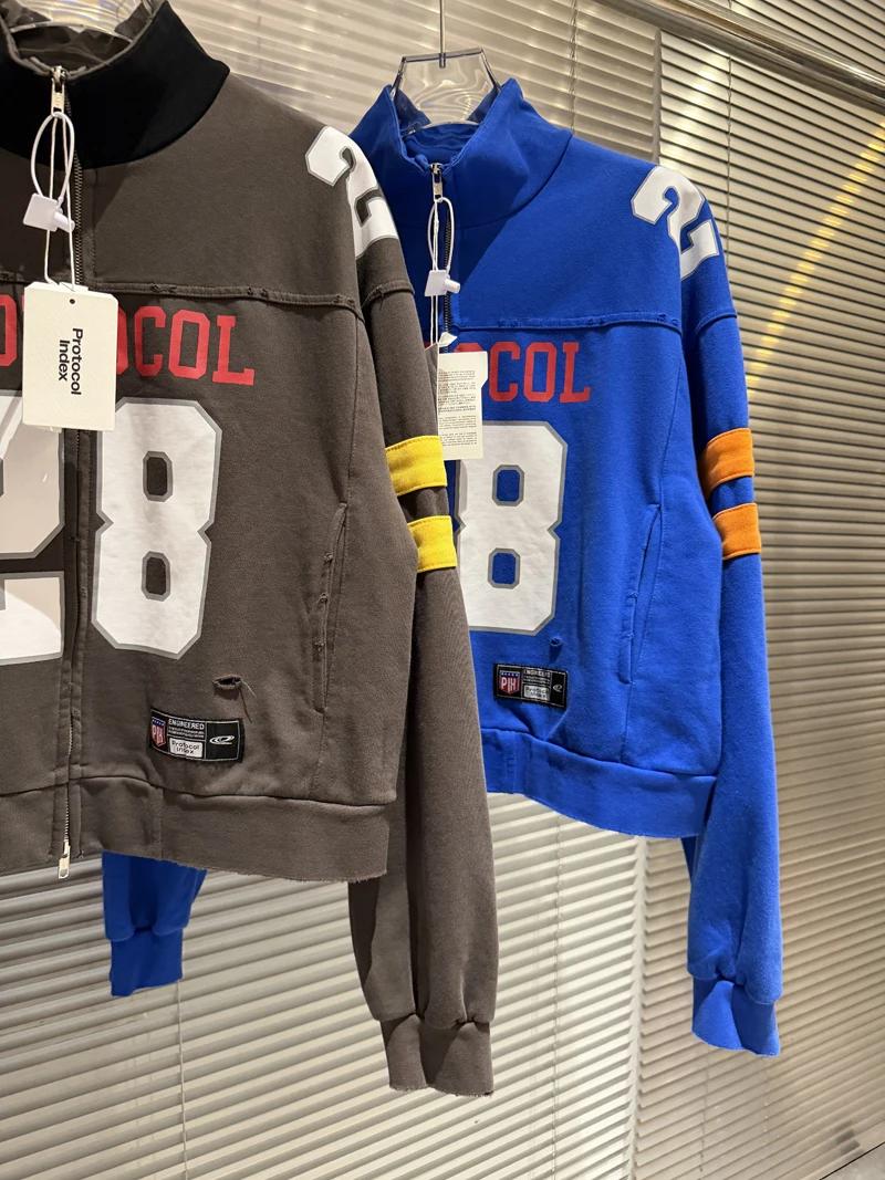 Vestes de football unisexe de haute qualité avec broderie effet déchiré et slogan numérique
