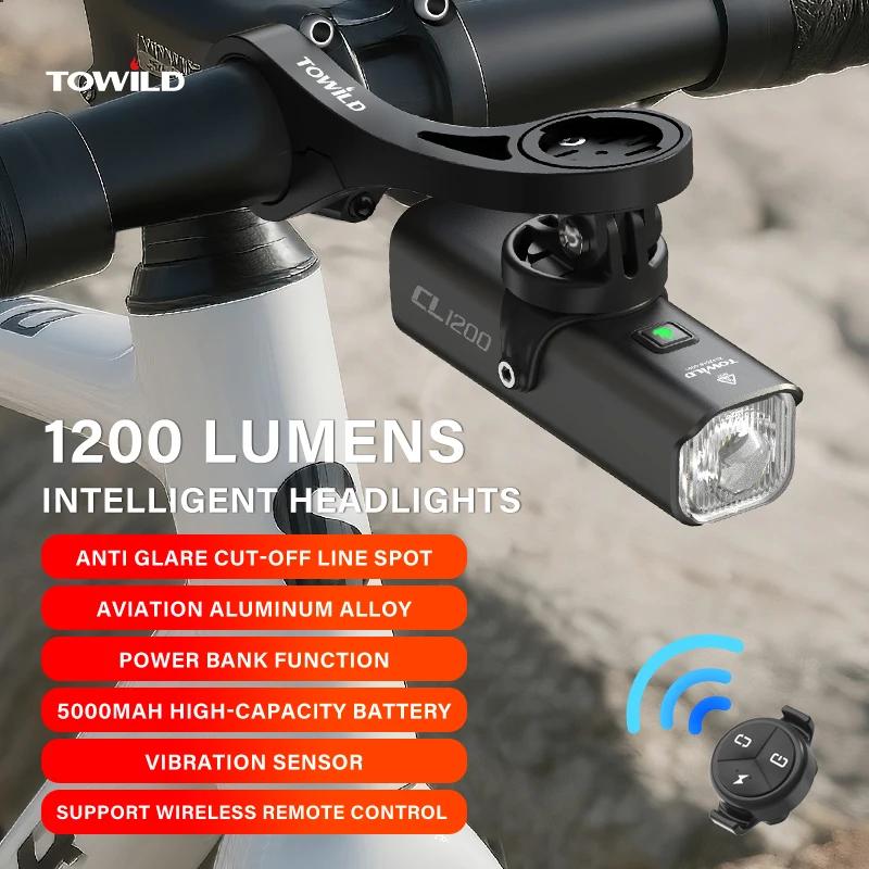 TOWILD CL1200 lumière de vélo intelligente télécommande lumières de vélo 5000mAh batterie type-c Rec