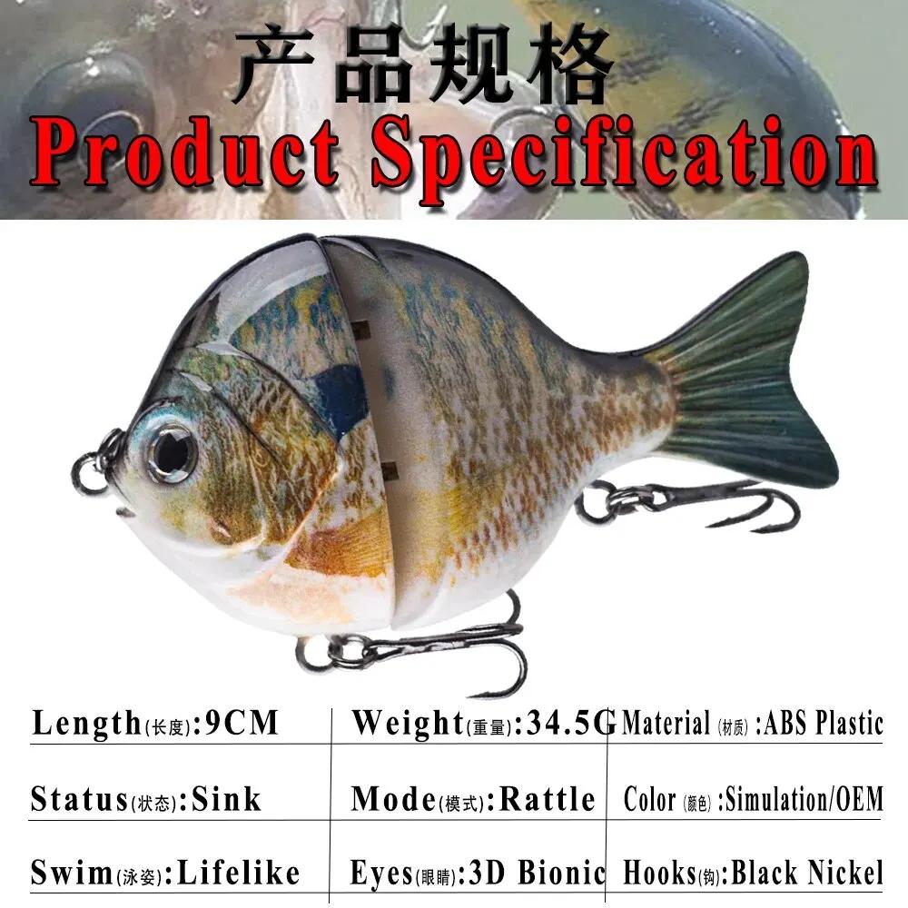 1 pièces 9CM 34.5G appât coulissant simple joint en plastique Swimbait poisson-soleil pêche bar leur