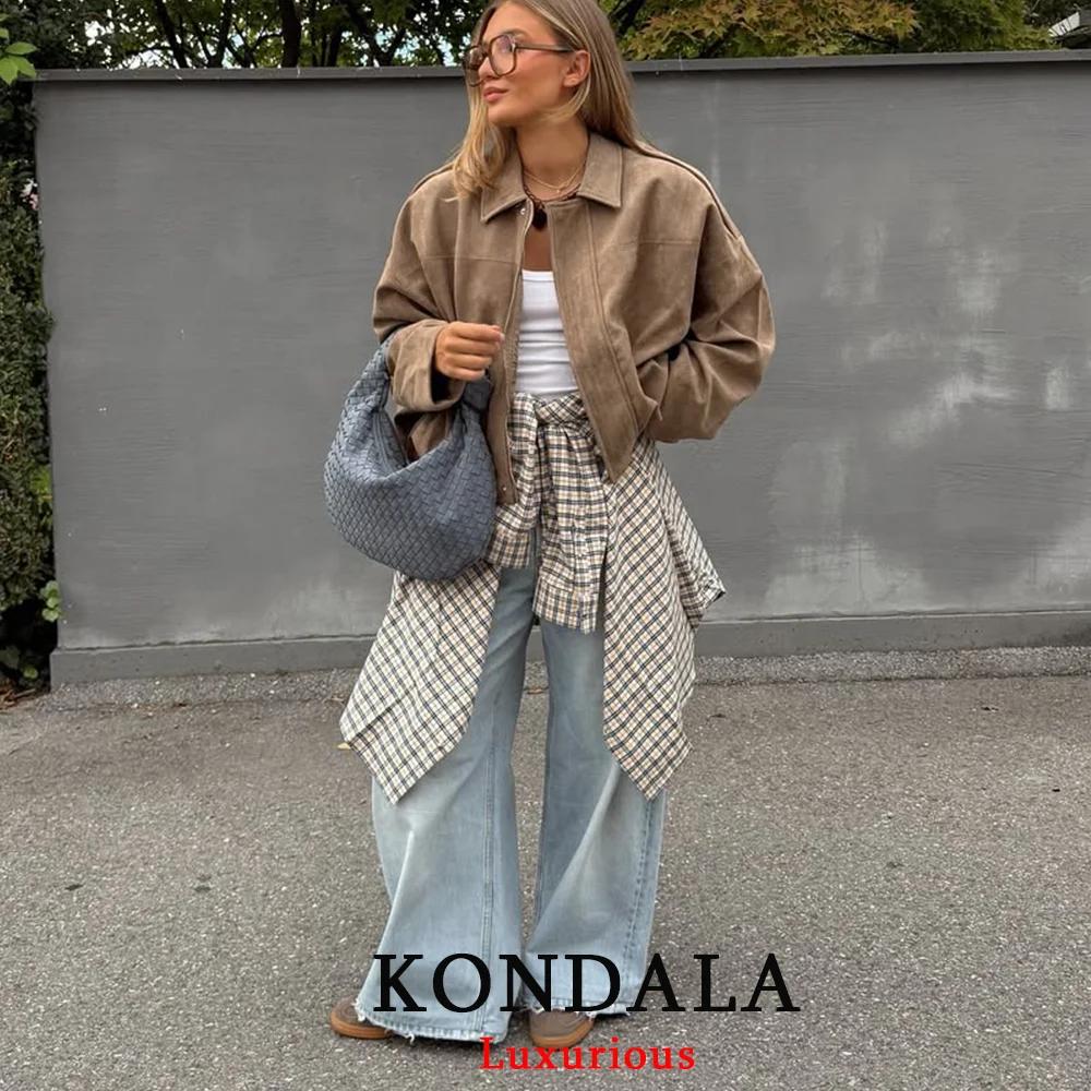 KONDALA décontracté Chic kaki daim Bomber vestes femmes fermeture éclair manches longues surdimensio