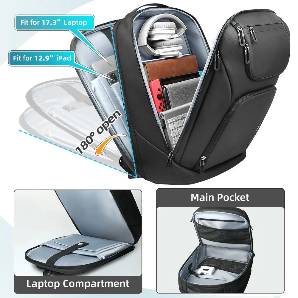 Sacs à dos d'affaires HK pour hommes, sac multifonctionnel pour ordinateur portable de 17.3 pouces,