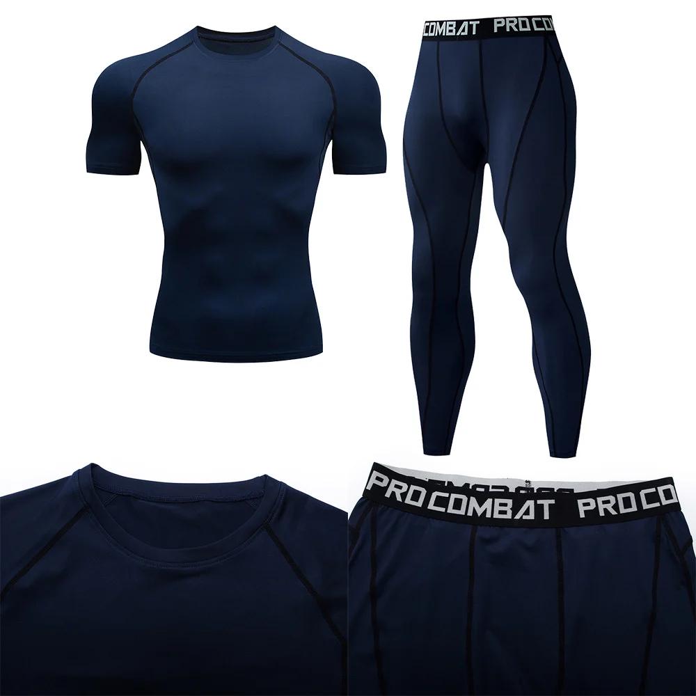 2 pièces hommes vêtements de Compression costume GYM serré sport Yoga ensembles entraînement Jogging