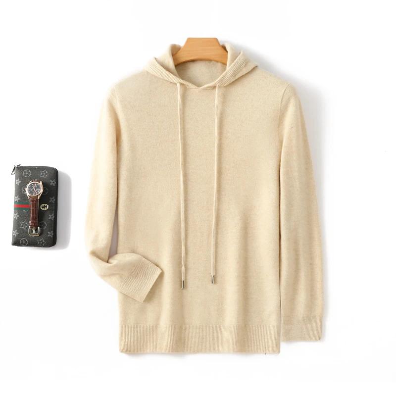 Pull à Capuche en Laine Mérinos 100% pour Homme, Col en Cachemire, Décontracté, à Manches sulf, Coll