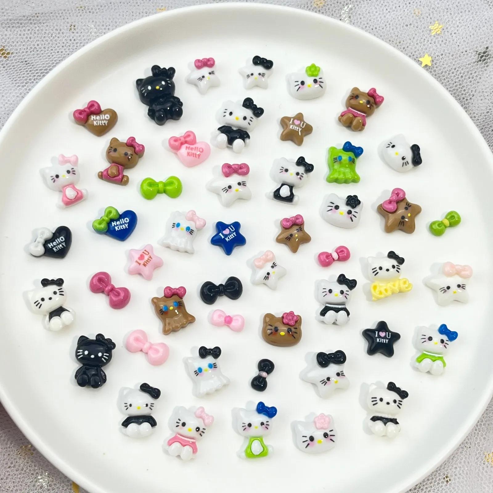 Accessoires pour ongles DIY 20 pièces: décoration d'ongles de dessin animé Hello Kitty avec joli nœu