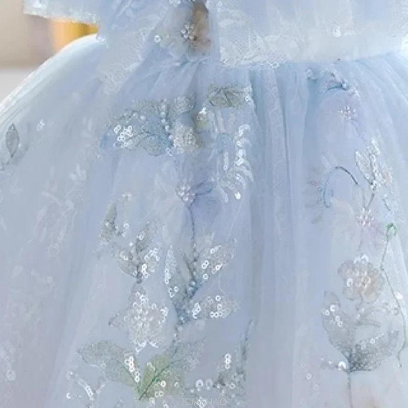 Robe de princesse rose pour filles, tenue de spectacle de Piano, à fleurs, pour mariage, pour enfant