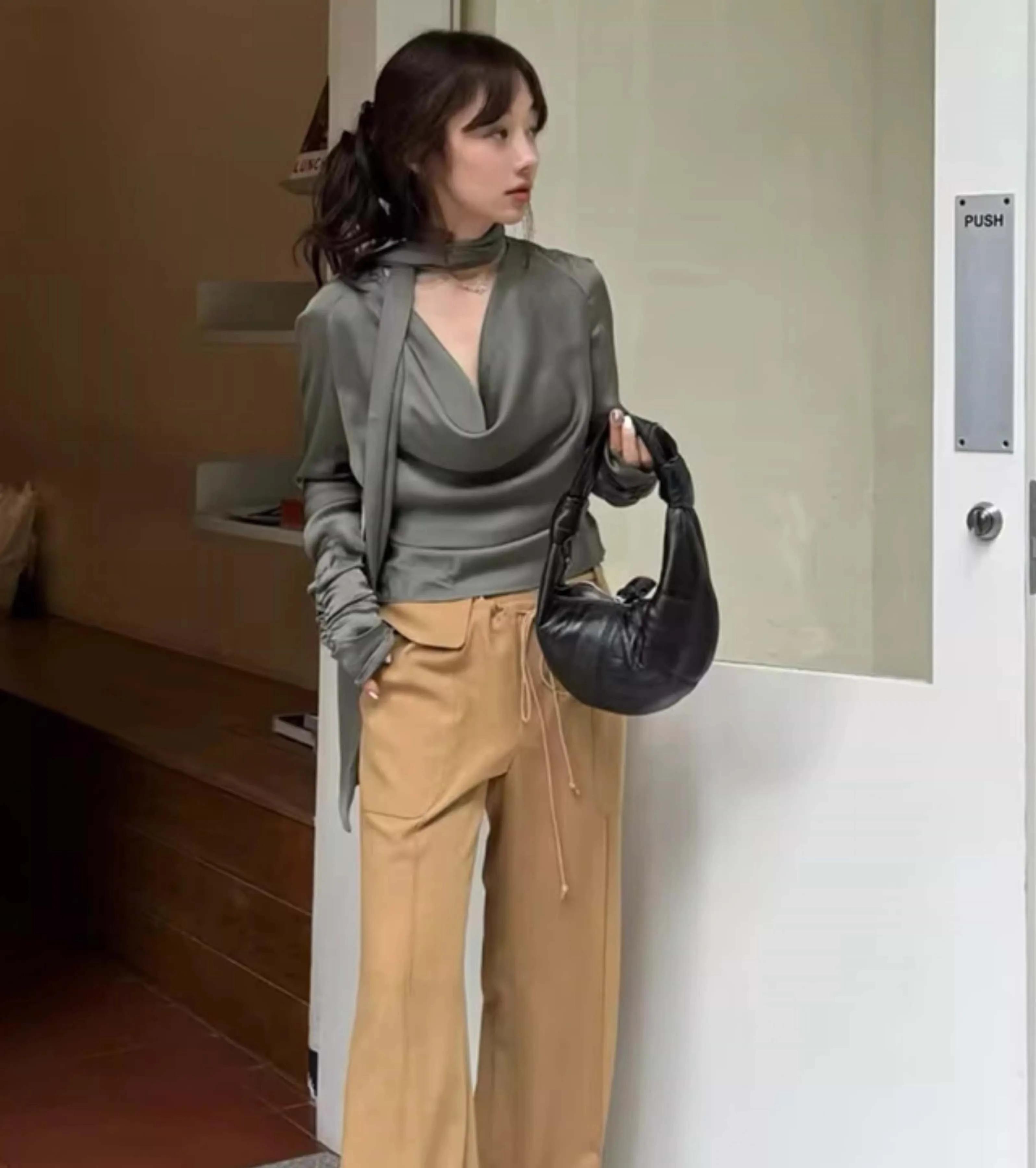 Nouveau modèle 2026 : Sac croissant sous le bras en peau de mouton, mini sac croissant porte-bonheur