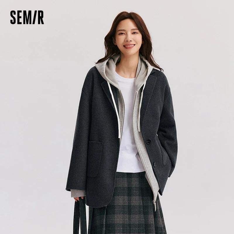 Semir-Veste double face contenant de la laine pour femme, manteau mi-long, col imbibé, polyvalent, c