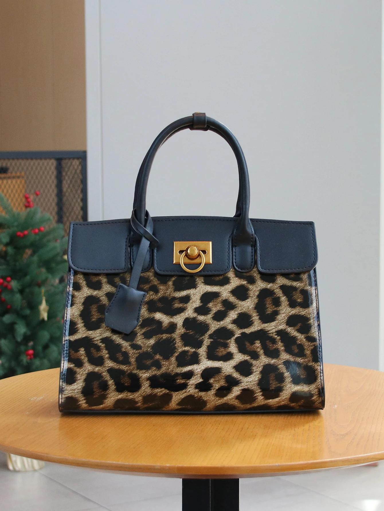 Sac à main de luxe pour femme, nouvelle collection automne/hiver 2026, en cuir verni motif léopard,