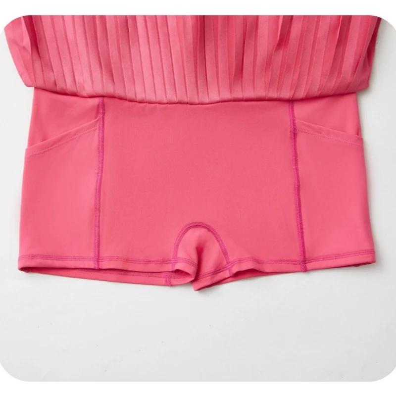 Jupe de tennis plissée taille haute style européen pour femme avec short intégré, jupe-short de yoga