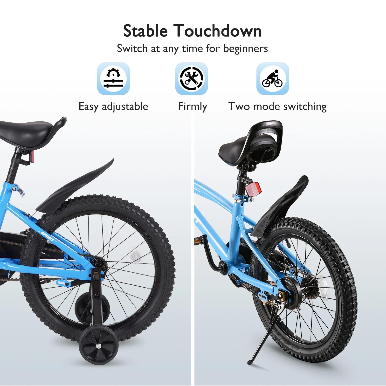 Vélo de 18 Pouces pour Enfant Fille et Garçon, Bleu, avec Roues d'Entraînement, pour les 5 à 10 Ans