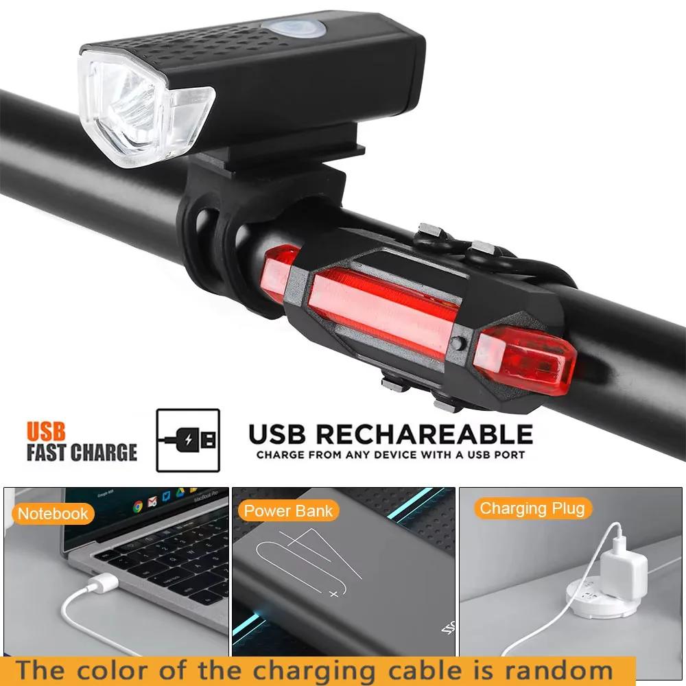 Feu avant de vélo Rechargeable USB, feu arrière rouge, facile à installer, 3 Modes, accessoires de v