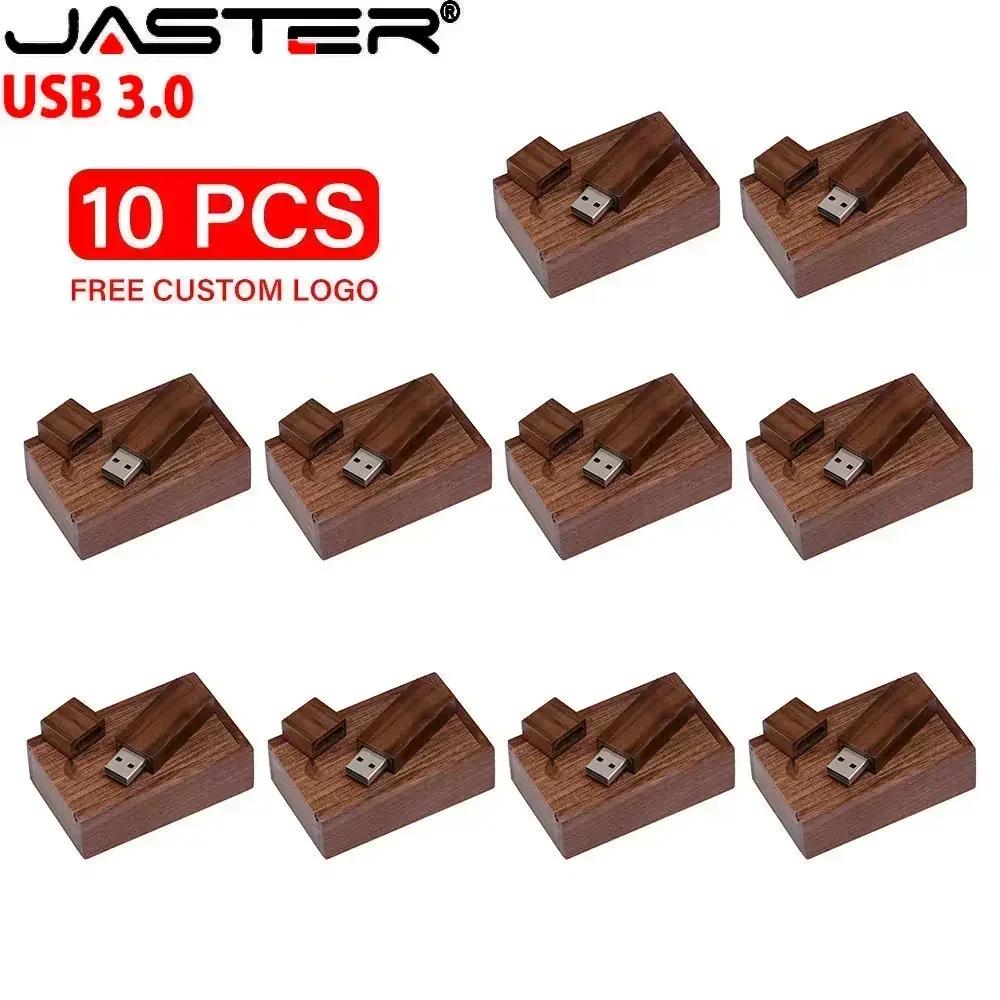 JASTER Lot de 10 clés USB 3.0 en bois, 128 Go, avec logo personnalisé gratuit, clé USB 64 Go, clé US