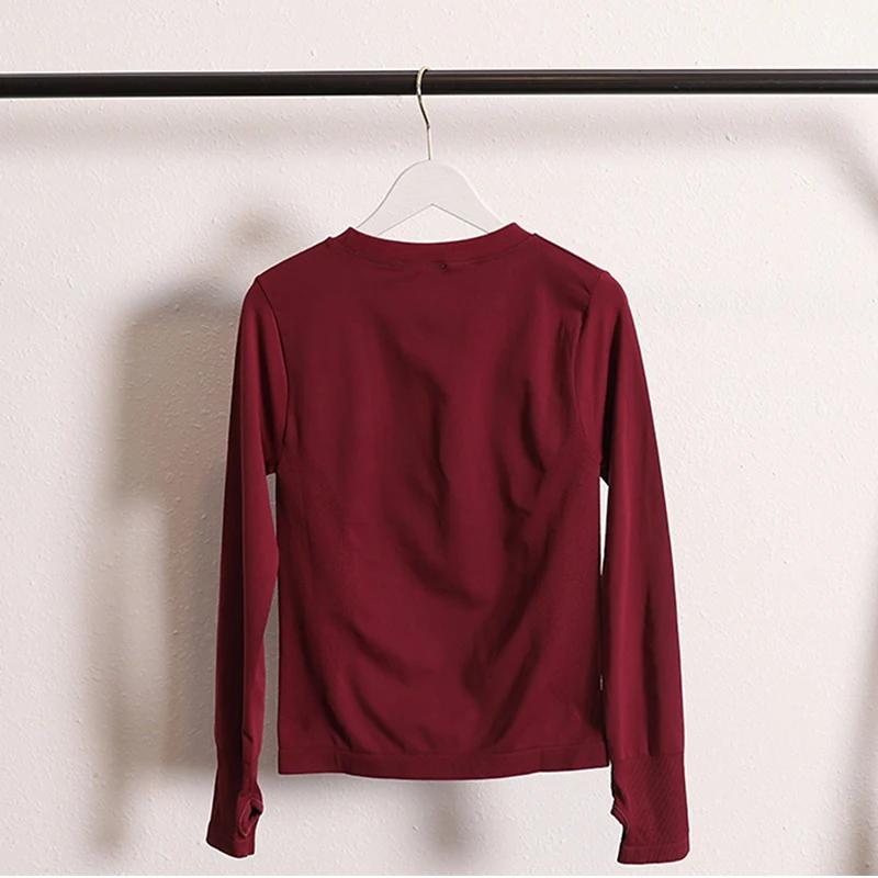 T-shirt de Fitness à manches longues sans couture pour femmes, haut de sport élastique, Yoga, Gym, e