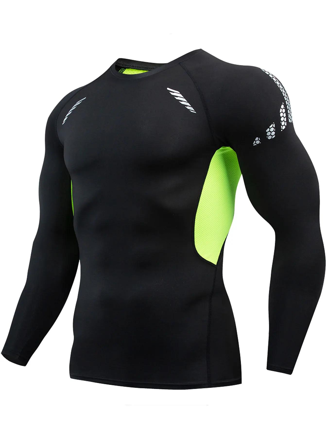 Chemises de Compression solides pour hommes, manches longues, athlétique, évacuant l'humidité, couch