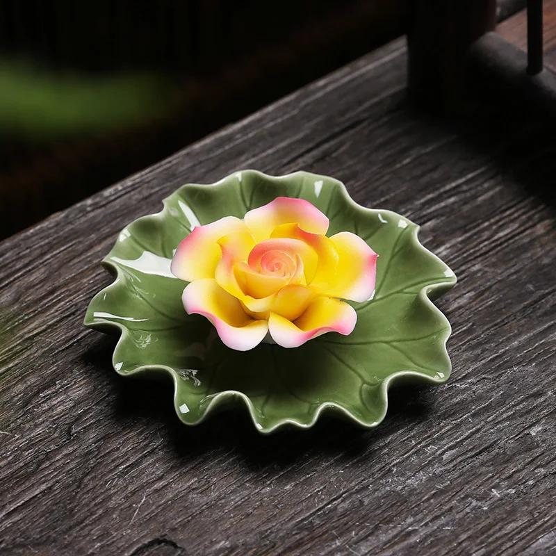 Plateau d'encens en céramique imitation fil floral fait à la main, diffuseur d'arôme, base typolePG,