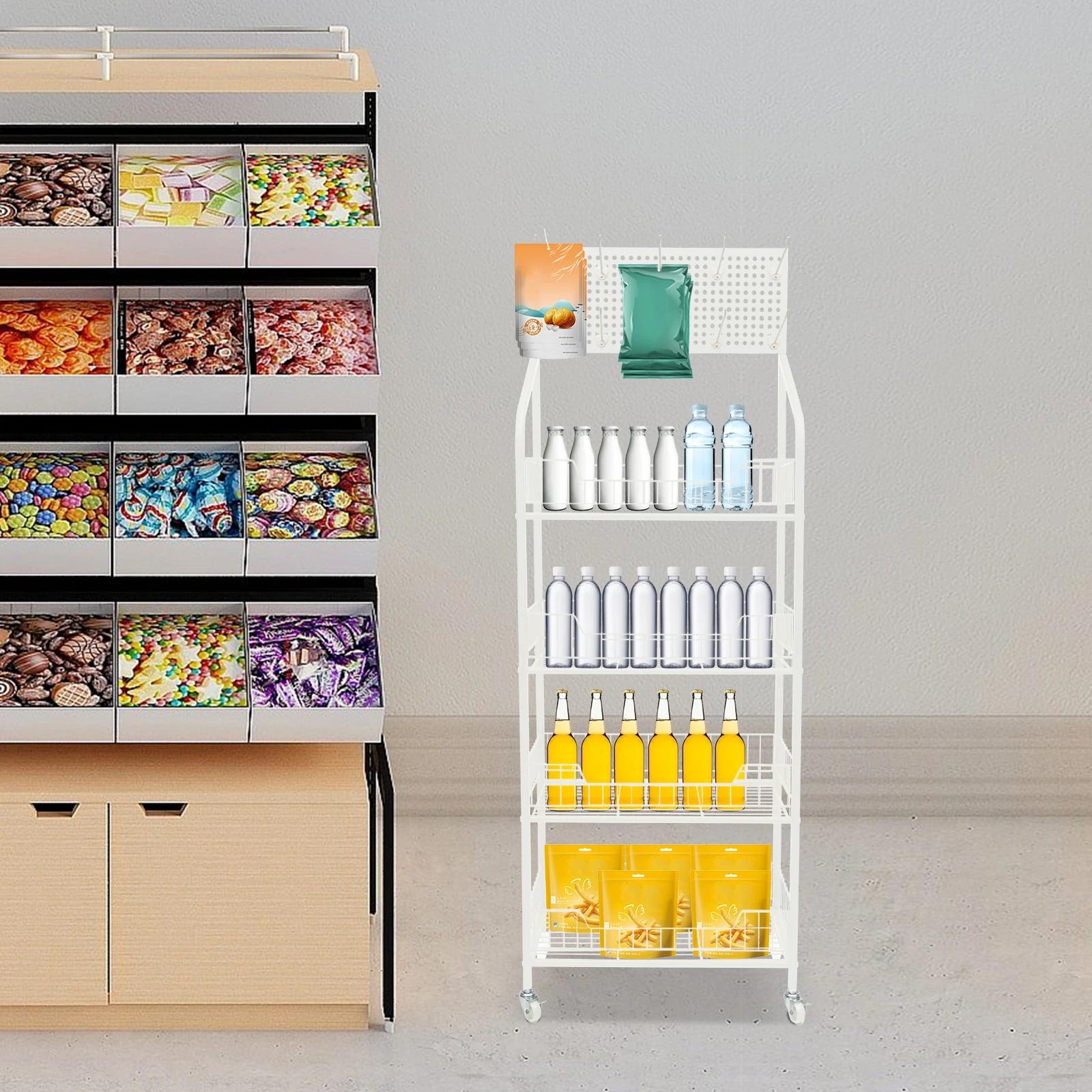 Présentoir de vente au détail T1, support de collation, présentoir de bonbons, panier blanc, chariot