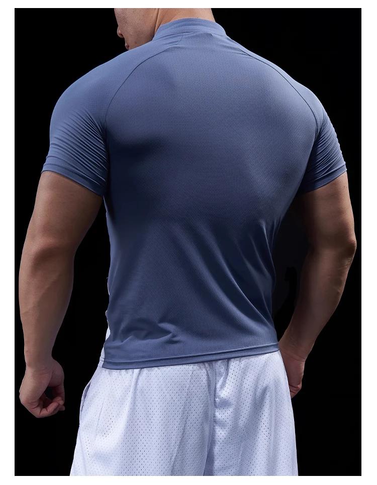 Hommes Compression course fermeture éclair polo t-shirt Fitness serré Sport t-shirt formation Joggin