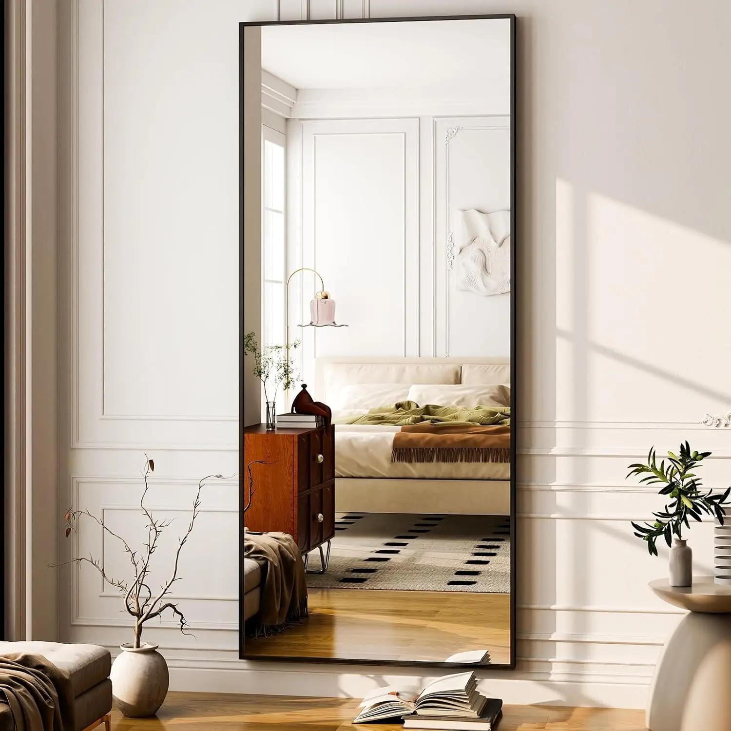 Miroir pleine longueur 26" x 71" - Miroir de sol noir - Miroirs muraux rectangulaires pour chambre,