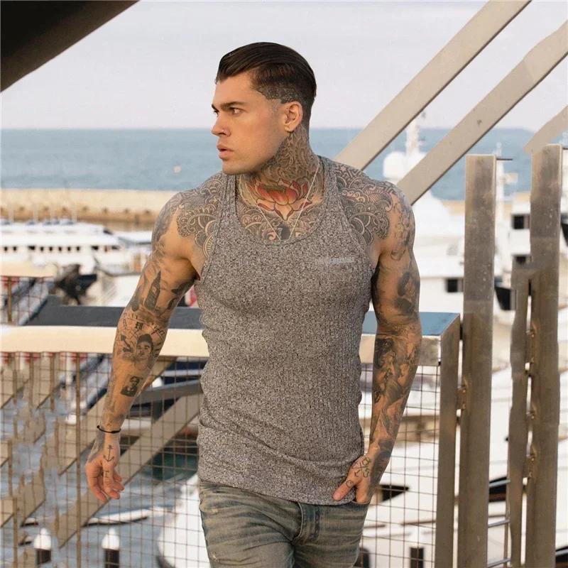Débardeur tricoté à rayures pour hommes, chemise d'été respirante à séchage rapide, Fitness, Slim Fi