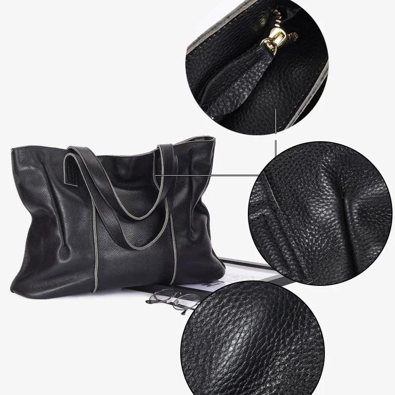 Sac à main en cuir de vache pour femmes, grande capacité, rétro, mode, sacs de luxe pour dames, sac